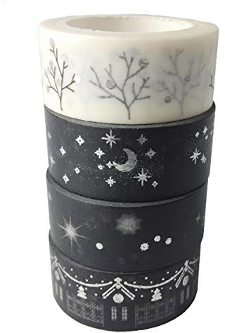 AUFODARA Washi Tape Dekobänder Silberen Akzenten Designs 4er Set (Silber)