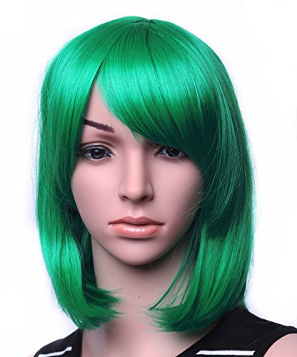 SWACC 11 Women Short Straight Synthetic Bob Wig Candy color Cosplay Wig Anime Costume hairpiece for Party with Wig Cap (Green-04) by SWACC