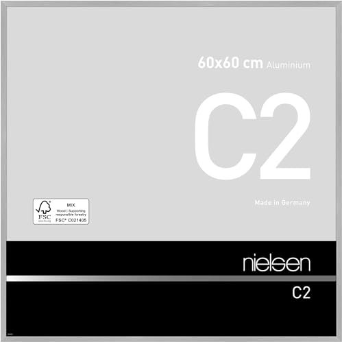 nielsen Bilderrahmen, 60 x 60 cm, Aluminium, Silber matt, Posterrahmen zum Aufhängen im Hoch- & Querformat, Echtglas, C2