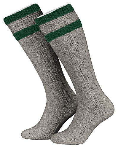 Piarini 45 46 1 Paar Herren Trachtenstrümpfe Trachtensocken Zopfmuster Trachtenstutzen Umschlag Wolle lang Grau Tanne