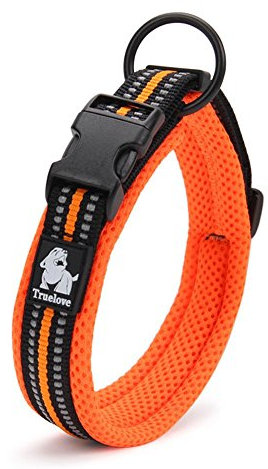 Ocsoso® Halsband, weich gepolstert, atmungsaktiv, 3M, reflektierend, für Hunde/Katzen, für kleine/mittelgroße Hunde, einfaches Schnallen-Design, Orange/Schwarz/Grün, 8 Größen erhältlich