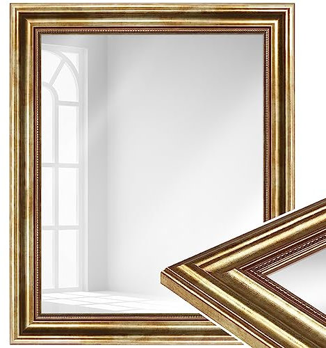 WANDStyle Kleiner Spiegel Gold, Barock Spiegel, Kleiner Wandspiegel Vintage 40x55 cm, Hängespiegel klein, Badspiegel Holz, Flurspiegel Wand, Standspiegel, Mirror H550 - Made in Germany