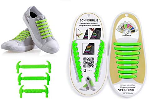 SCHNÜRRLIE Schnürsenkel - elastische Silikon Schnürsenkel - Schuhband ohne Schuhe Binden - Flache Gummi Schnürbänder für Kinder und Erwachsene - Grün