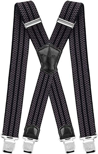 Decalen Hosenträger für Herren Breit 4 cm mit sehr Starken 4 Metall Clip Lang Einheitsgröße für Männer und Damen Einstellbar und Elastisch X Style (Grau Schwarz)
