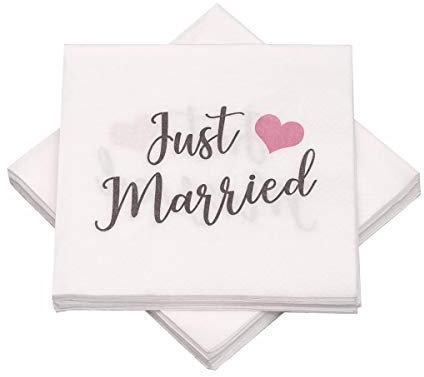 20 Servietten 'Just Married' 33x33 cm - taupe rosa - Hochzeit