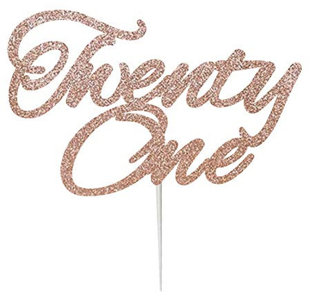 Lissie Lou Tortenaufsatz zum 21. Geburtstag, mit gelockter Aufschrift Twenty One Glitzerkarte in Roségold