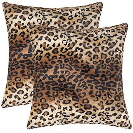 CARRIE HOME Zierkissenbezüge aus weichem Plüsch-Kunstfell, Leopardenmuster, für Zuhause, Couch, Sofa, 2 Stück, 50,8 x 50,8 cm