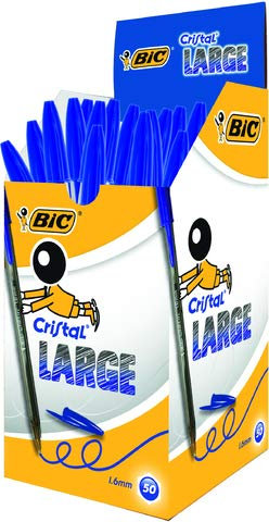 BIC Cristal - Bolígrafo (0,6 mm, 50 unidades), color gris y transparente