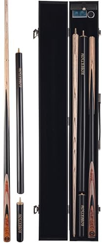 Robertson Snookerqueue, R-1, Profi Snooker Cue 2-teilig mit Verlängerung, Eschenholz, 9 mm Tip, Naturholzdekor, im Set mit Koffer oderTasche