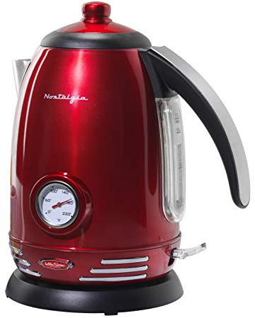 Nostalgia WK17RR Retro Stainless Steel Electric Water Kettle, Holds 1.7 Liters, Auto-Shut Off & Boil-Dry Protection, 360-Degree Rotating Base, Water Level Indicator Window, Perfect For Tea