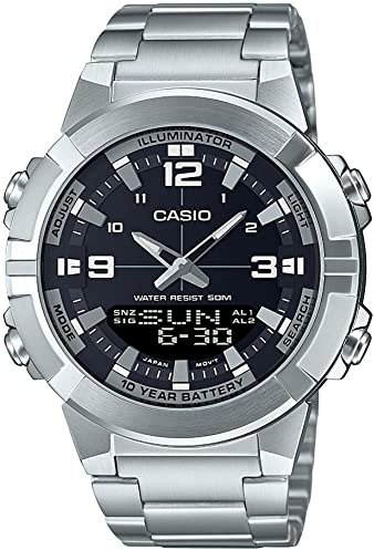 Casio Analog Digital World Time Stainless Steel Amw-870D-1A Amw870D-1 Men's Watch, Black, Modern