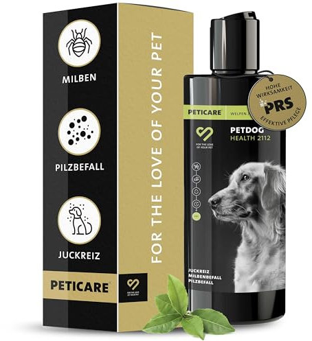 Peticare Anti-Parasiten Jung-Hunde & Welpen-Shampoo | gegen Milben Flöhe Pilze | lindert Juckreiz & fördert Regenerationsprozess | einzigartiges PRS® System für Lange Wirkung – petDog Health 2112