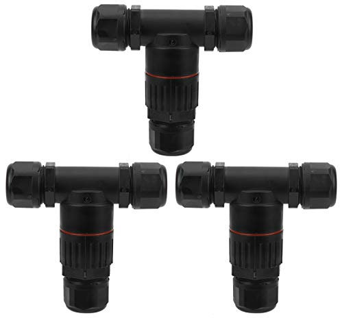 3Pcs T Shape 3-Way IP68 Waterproof Connector Electrical Cable - 3 core Cable Connectors - 32A diameter 5-10mm Black waterproof connection cable Outdoor Industrial Accessories