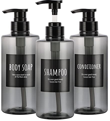 Segbeauty Nachfüllbare Shampoo-Flaschen, 500 ml Shampoo-Spender, Leere Kunststoff-Pumpflasche für Dusche, beschriftet, grau, großer PET-Lotionspender mit Pumpe, Körperseife, Hotel, Badezimmer