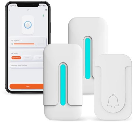 WiFi Wireless Doorbell, Waterproof Wall Plug-in Cordless Door Chime Kit with Self Powered Push Button, Smart Life App Notification, 35 Chimes, 4-Level Volume,(1 Button 2 Receiver)