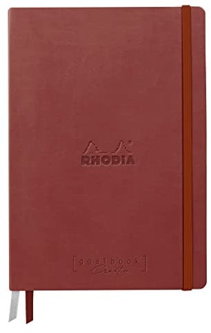 Rhodia 194153C - Heft Goalbook Rhodiarama Creation DIN A5 hardcover, 50 Blatt Lavis Zeichenpapier weiß blanko 200g, Gummizugverschluss, Nacarat Rot, 1 Stück