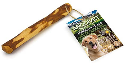 Arquivet Madera de Olivo - Mordedor para Perros S (60-100 gr/12-20 cm) - Rama de Madera bañada en Aceite de Oliva - Procedente de la poda necesaria - Juguete de Origen Natural