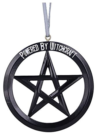 Nemesis Now Powered by Witchcraft Hanging Ornament 7cm, Black, Exclusive Pentagram Witchcraft Design, Halloween and Christmas Decoration, Cast in the Finest Resin, Expertly Hand-Painted