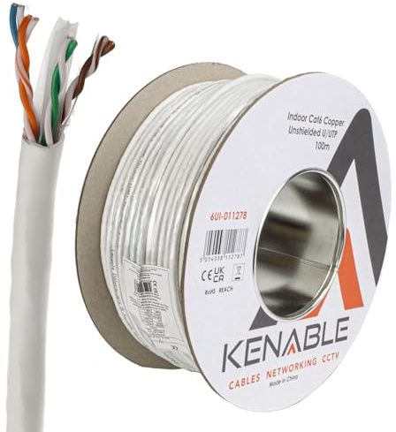 kenable CAT6 Ethernet Cable Reel 100m White - Full Copper 23AWG UTP Network Cable for Indoor Use - Fluke Tested RJ45 LAN Cable - ECA CPR Fire Rated - 1Gbps Networking Cable