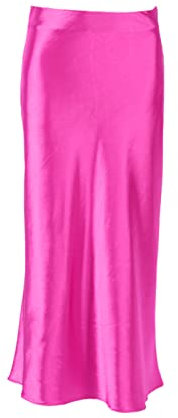 Gonna lunga da donna in raso viola tinta unita gonna estiva a vita alta gonna longuette da ufficio da donna, rosa, L