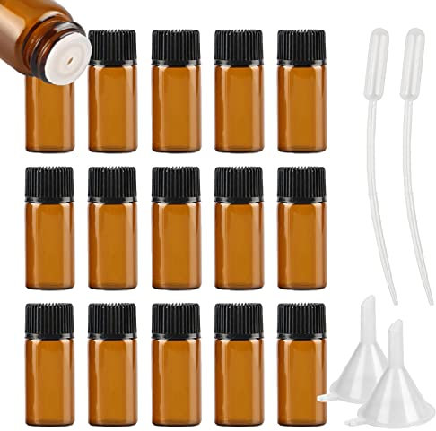 ZEOABSY 100 Stück Kleine Leer 5ml Braunglas Flasche mit Öffnungsreduzierer, Braun Tropfflasche mit Schwarz Schraubverschluss Glasflaschen für Ätherisches Öle Essenzen Aromatherapie