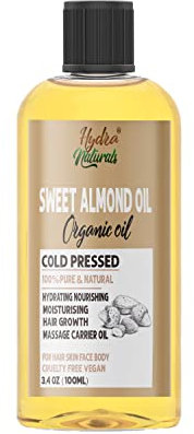 Hydra Naturals 100% Pure Sweet Almond Oil 100ml, Cold Pressed & Natural, for Hair, Skin, Face & Nails, Moisturising, Anti-Ageing, Fast Absorbing, Carrier Oil for Massage & Aromatherapy, UK Made