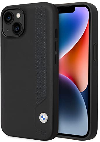 BMW iPhone 14 Signature Collection in Black Line and Dots - Echtleder Schutzhülle & Strapazierfähig Case mit Easy Snap-on, Stoßdämpfung & Signature Logo