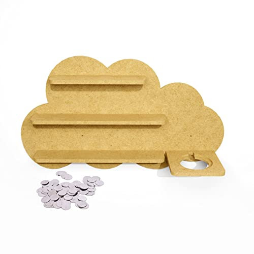 Holzura Regal für die Toniebox und Tonie Figuren, zum selber bauen, Aufbewahrung für Toniebox Figuren (DIY Wolke, ohne Personalisierung + Metallplättchen)