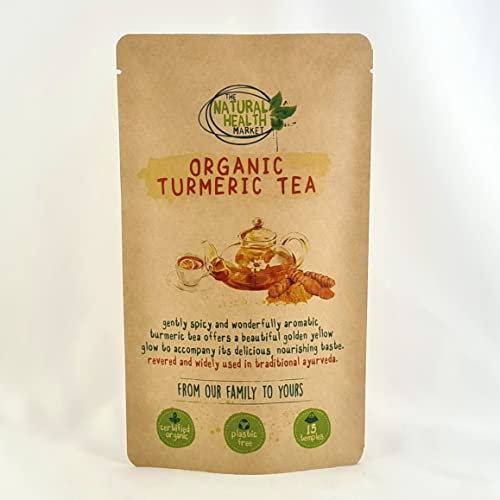 Organic Turmeric Tea Bags | 15 Tea Bag Pack | By The Natural Health Market | Gold Curcuma Longa Herbal Tea | Pure Turmeric Root