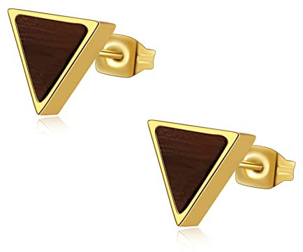 Ohrringe Holz Damen in Gold Edelstahl Holzohrringe Ohrstecker Geometrisch Dreieck Durchmesser 8mm Frauen Geschenk