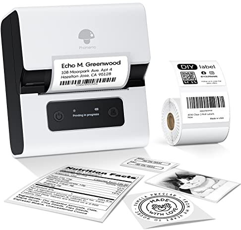 Phomemo M221 Etikettendrucker - 3 Bluetooth Beschriftungsgerät Selbstklebend Mini Wireless Labeldrucker für Barcode, QR-Code, Einzelhandel, Kabel, Kleinunternehmen, Kompatibel mit Android & iOS, Weiß