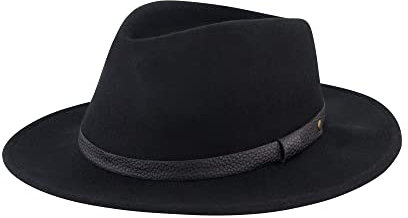 Concept One Damen Christian Siriano New York Fedora, Wollfilz, breite Krempe, Kunstleder-Gürtelband Panama-Hut, Schwarz, Einheitsgröße