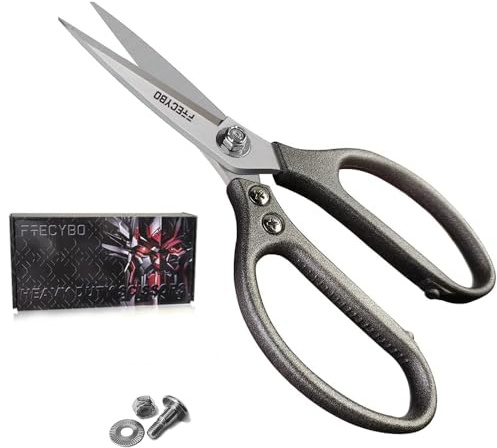 FTECYBO Heavy Duty Scissors 8.5'', All Purpose, Leather Scissors, Reinforced Stainless Steel Blades with Metal Handles for Home, Office, Easy Cutting Cardboard, Fabric, Carpet, Leather, etc