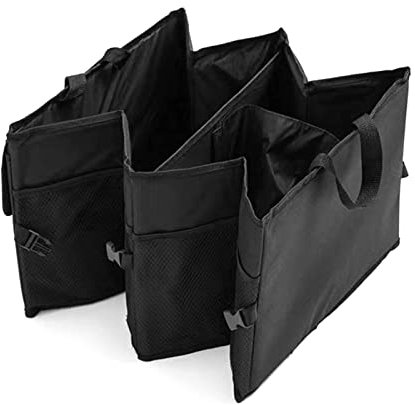 Kofferraumtasche Faltbar, Kofferraum Organizer, Auto Faltbox, 56x39x26.5cm/22x15,4x10,4 Zoll Stabile Wasserdichte Aufbewahrungsbox Auto mit 2 Kammern und Netztaschen für Aufbewahrung, Transport