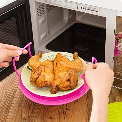 Edumov Plateau pliable pour micro-ondes - Plateau pour micro-ondes - Grille avec poignée - Multifonction - Four à vapeur - Plateau pour micro-ondes - Rose