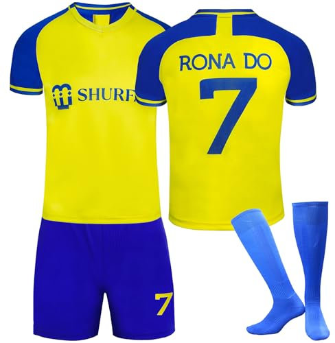 Umiquansome AL NASSR Fussball Trikot Kinder Set 22/23 No.7 für Fußball Heim/Auswärtstrikot Football Fußballtrikot, Shorts und Socken Junge Herren Anzug, 10-11 Jahre
