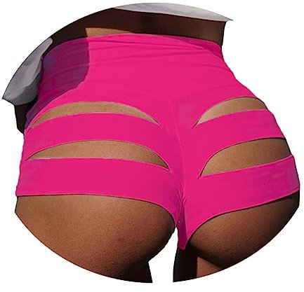 ORANDESIGNE Scrunch Butt Sportshorts Damen Push Up Booty Nahtlos Biker Yoga Fitness Gym Shorts Hohe Taille Pole Dance Rüschen Bikini Rave Cut Out Clubwear A Rose XS