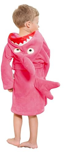 LOLANTA Accappatoio per bambini in pile con cappuccio, vestaglia morbida squalo, Rosa, M (3-5 anni)