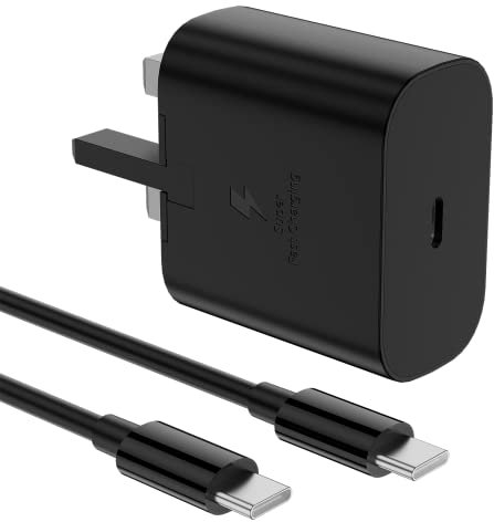 Samsung 25W Super Fast Charger for Galaxy A15, A15 5G, A05S, A16, A55, A25, A35, A34, A54, S23, S22, S21, S20fe, S10,A52, A51, A34 - USB C Charger with Type C Cable - Black