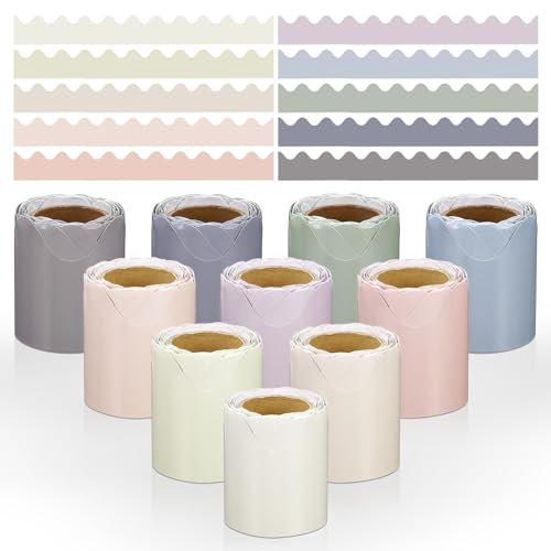 PATIKIL Pinnwand-Bordüre, 164 ft insgesamt, 10 Rollen bunte gewellte Bordürenverzierung für Klassenzimmer-Tafel, Schreibtisch, Spind, Plakatwand, 10 Farben