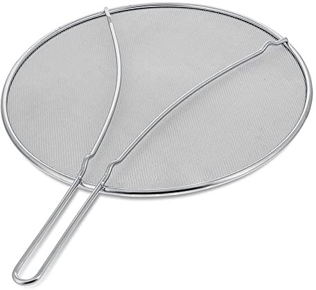 VENEKA Spritzschutz aus Edelstahl, feinmaschig, mit Standfüßen, 33 cm, zur Vermeidung von Ölaustritt