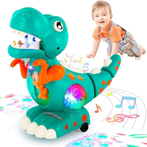 JoyJoyful Dinosaure Qui Marche Jouet Bebe 1 an, Jouet Cadeau Enfant 1 an Garcon Fille, Jouet Bebe Musicaux Anniversaire 6 9 12 Mois, Jouet Dinosaure Interactif avec Musique et Lumières