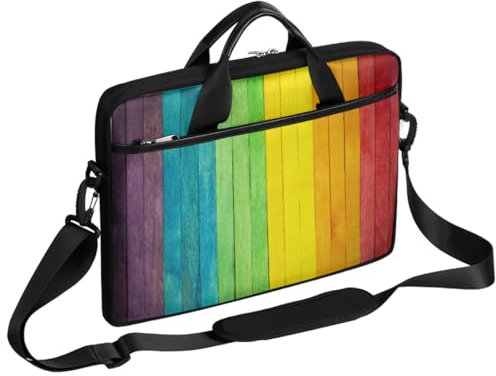 Colorful Rainbow Wood Laptop Sleeve per 13 13.3 14 14.5 15 pollici, Rainbow Laptop Case Borsa Messenger Trasporto Notebook Bag per Ragazze Ragazzi Uomini Donne