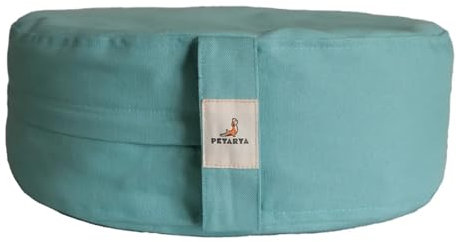 PETARYA Zafu Meditationskissen Gefüllt mit 100% Natürlichen Buchweizenspelzen, Ergonomisches Design, Abnehmbarer Waschbarer Bezug, 35 cm, 12 cm Höhe, Meditationskissen für Yoga & Achtsamkeit Lake Blue