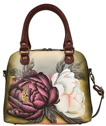 Anna by Anuschka Damen, Doppelreißverschluss Umhängetasche, handbemalt, echtes Leder, doppelter Reißverschluss, Blumenmuster, Floral Grace