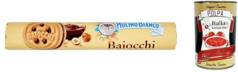 Italian Gourmet Baiocchi Biscotti Tubo Schoko Kekse gefüllt rund 12 x 168g | Crema cacao-nocciola, snack dolce croccante, einzeln portionierbar für, Gesamtnettogewicht 2,016 kg + Kostenlos Polpa 400g