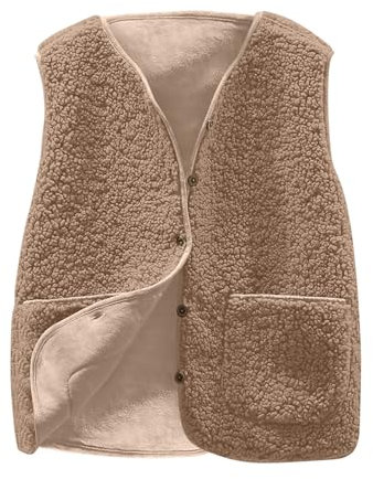 NSICBMNO Khaki Sherpa Vest Women Cute Fleece Waistcoat Classic Fit Bodywarmer Sleeveless Bodywarmer Ladies Lightweight Body Warmers Sleeveless Jackets Outerwear Vest Teddy Fleece Gilet Cosy Gilet