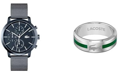 Lacoste Multi Zifferblatt Quarz Uhr für Herren mit Blaues Edelstahl-Mesh-Gliederarmband - 2011196 Ring für Herren Kollektion Baseline - 2040083G