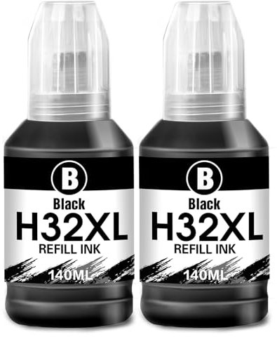 Faslvink 32XL Black Ink Bottle Refill Kit,Pigment Ink,Compatible for HP Smart Tank 5101 7301 7602 7001 6001 Plus 551 651 455 457 450 All-in-One Ink-Tank Printers, 2 Black (32XL Black Ink/140ML)