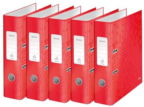 Leitz Qualitäts-Ordner 180°, 5er Pack, roter Aktenordner, A4-Ordner, 80 mm Rückenbreite, 10054026